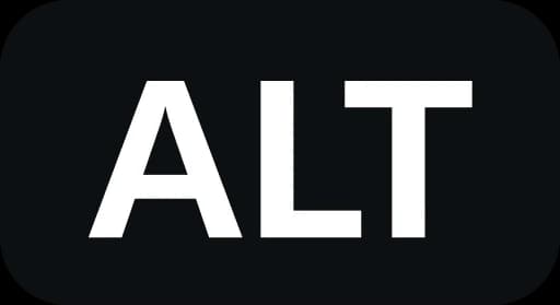 Logo of Alternative Text, dark background with white alt text