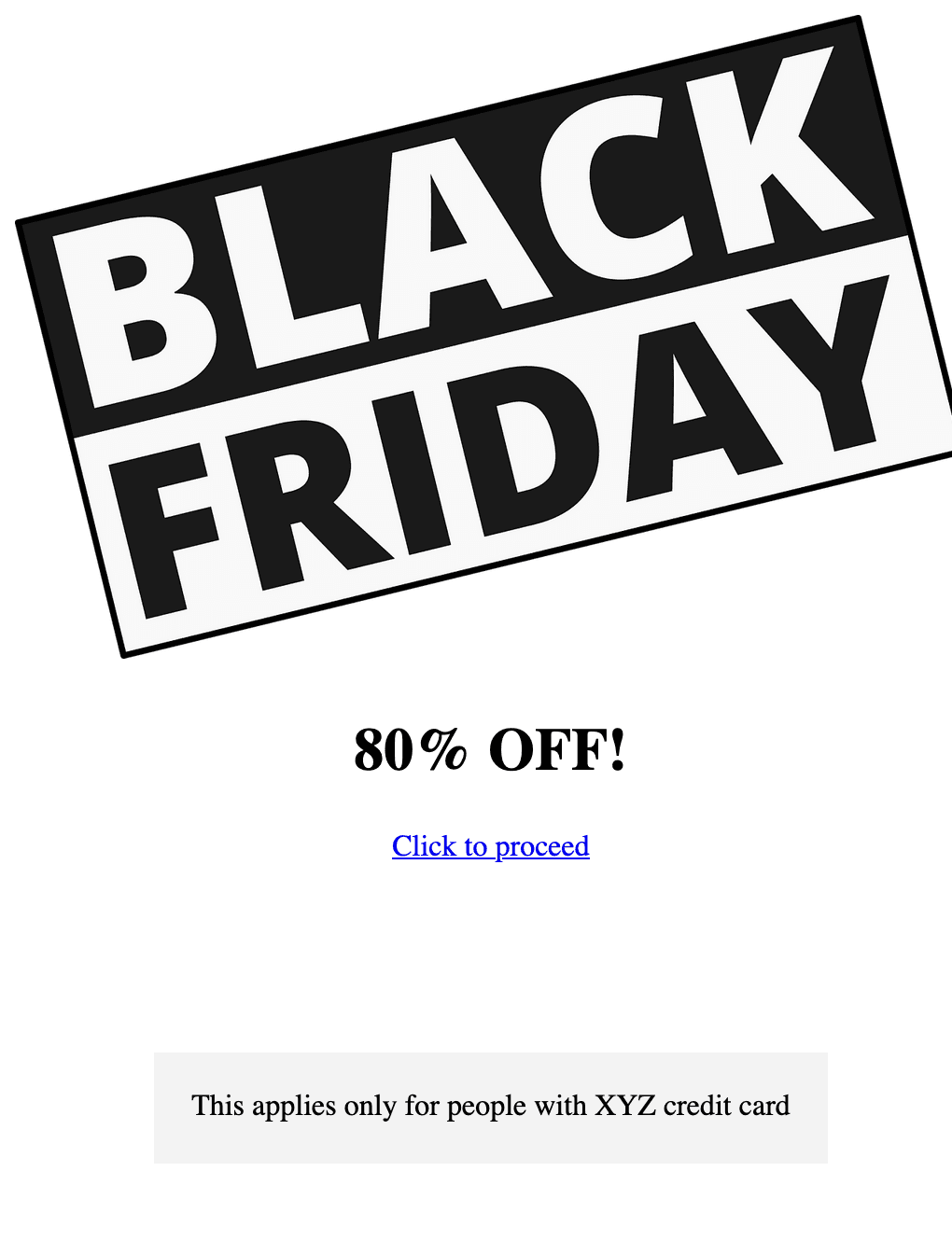 Example of an discount page in light mode, title and conditions are clearly readable